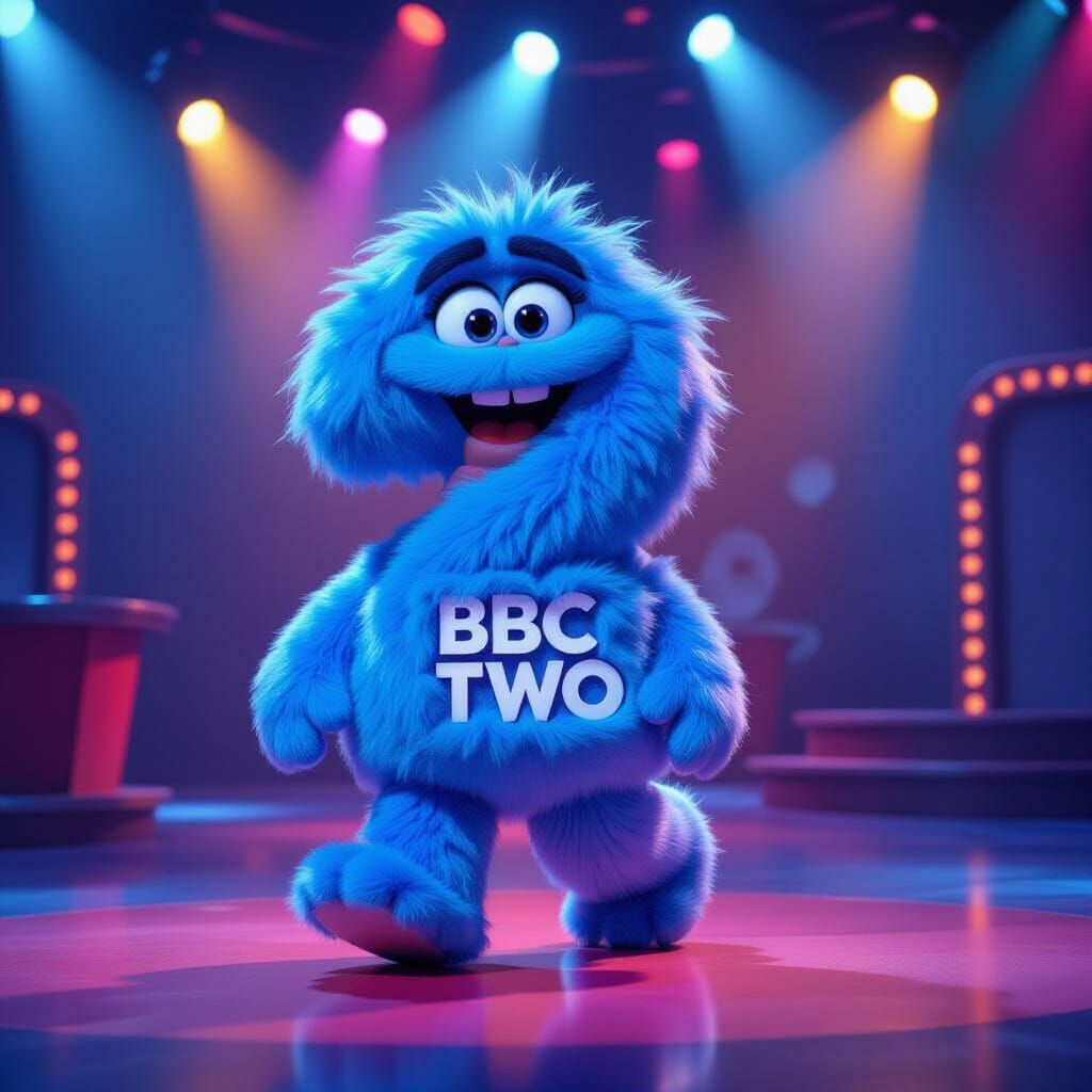 Fluffy Blue Number 2 Character on Lingo Show Set
