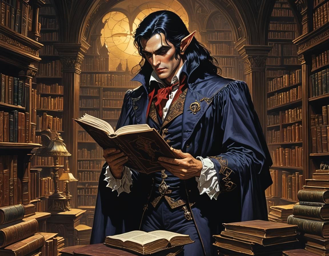 Victorian Vampire Elf Reads Grimoire