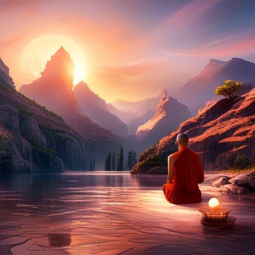 Monks Meditating at Grand Canyon: Fantasy Concept Art