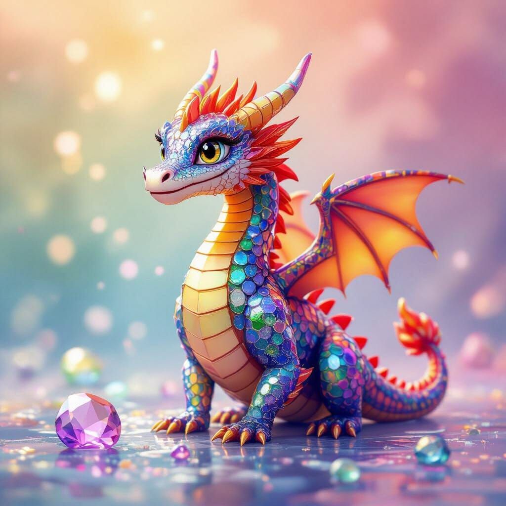 3D Miniature Gemstone Dragon in Watercolor Magic
