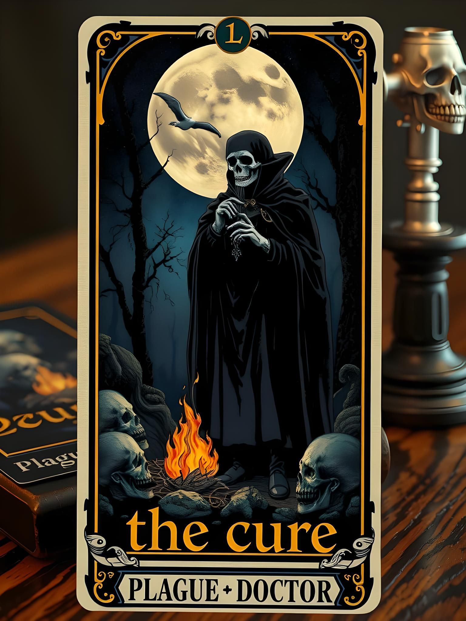 Plague Doctor Tarot Card in Art Nouveau Style