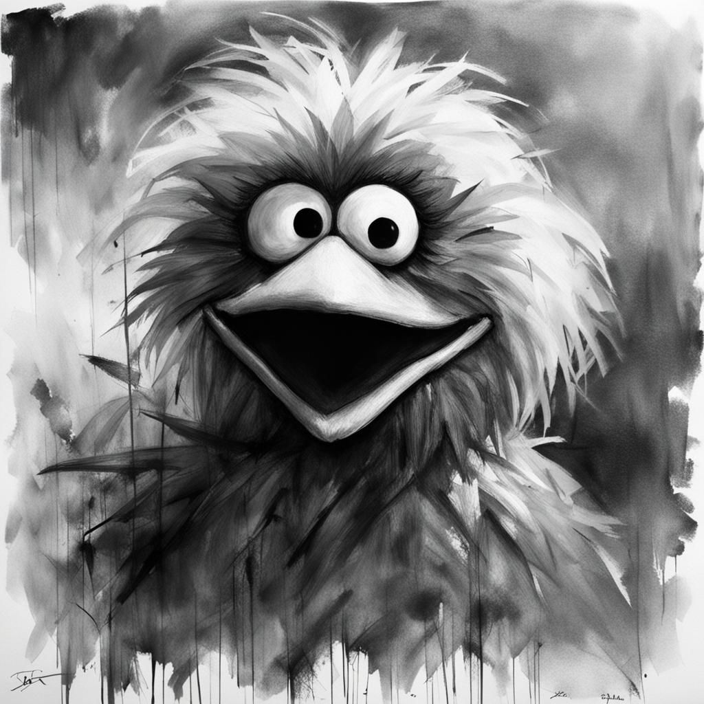 Big Bird and Elmo in Stephen Gammell Style