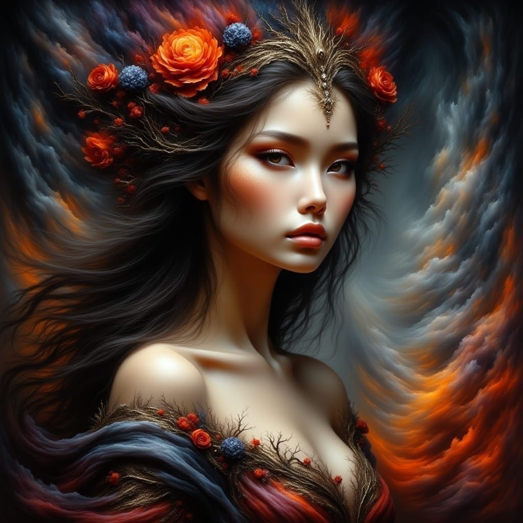 <lora:Spirit of Nature:1.0> Hyperrealistic portrait of a bea...