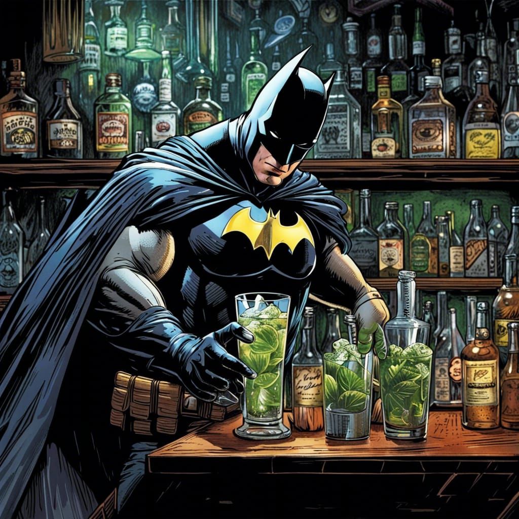 Batman Bartender Mixes a Black Mojito