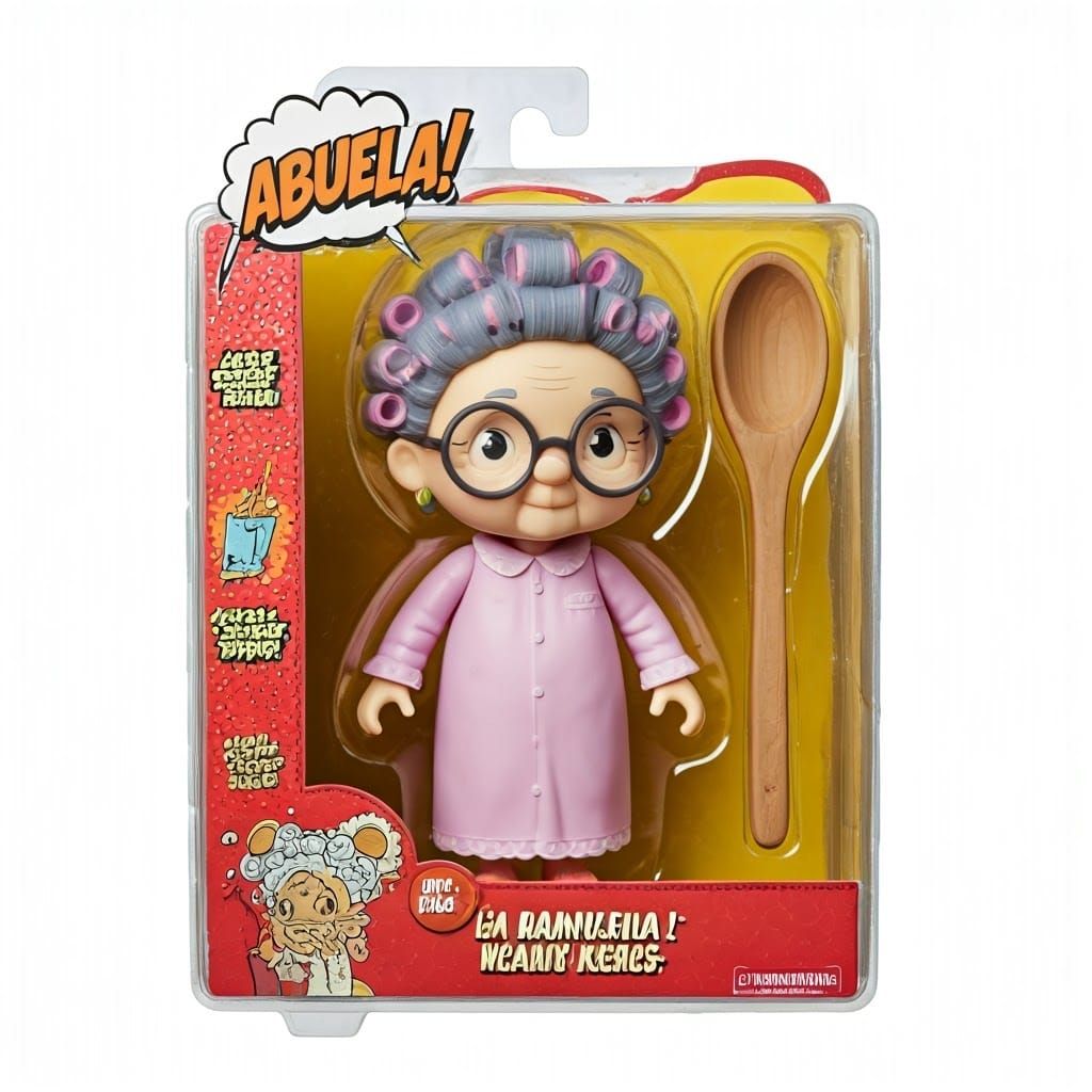 Vintage-Style Action Figure Box Featuring a Sweet Abuela
