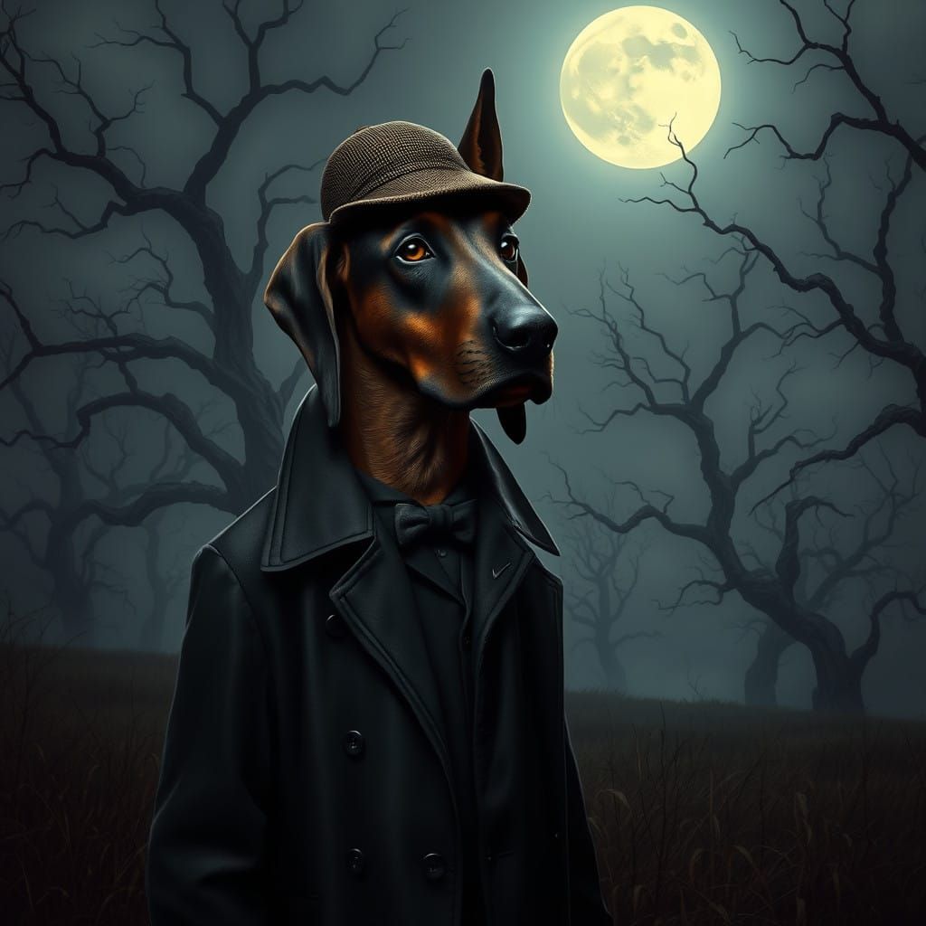 Mysterious Bloodhound in Sherlock Holmes Attire, Dark Academ...