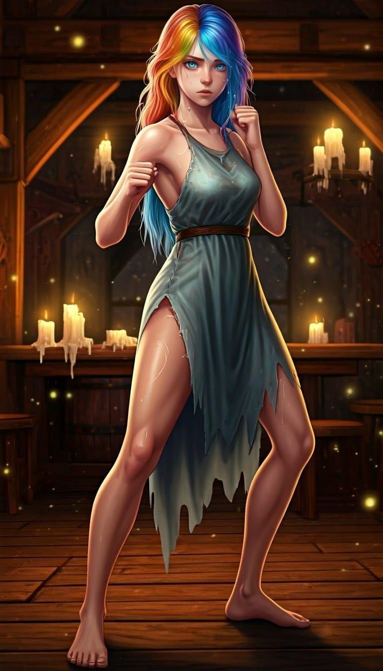 Anime Warrior Woman in Taekwondo Pose at Fantasy Tavern