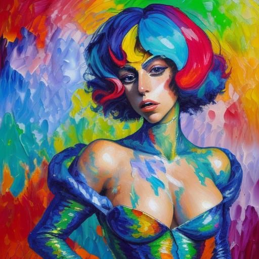Lady Gaga Portrait in Expressionist Oil Painting Style
