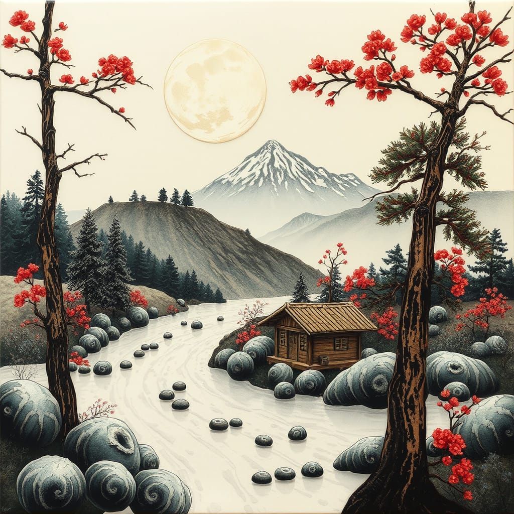 Elegant Ombre Art Piece in Suminagashi Style