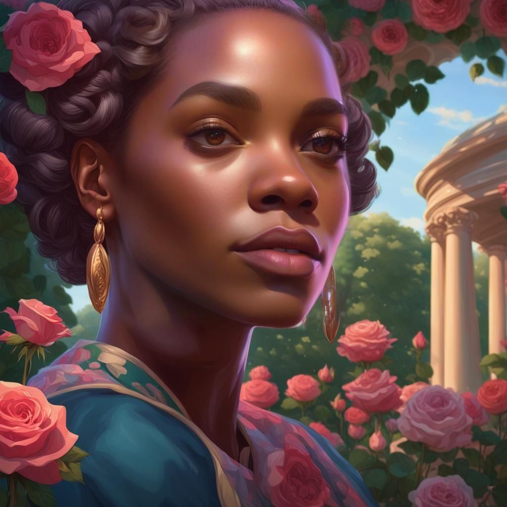 Rose Garden Portrait in Hyperdetailed Digital Art