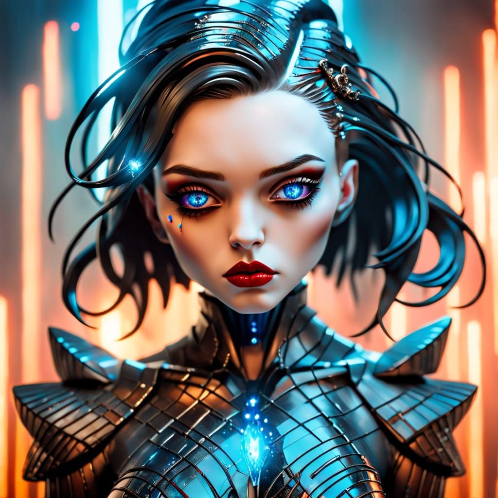 Cyberpunk Goth Femme Figure of Porcelain and Glass