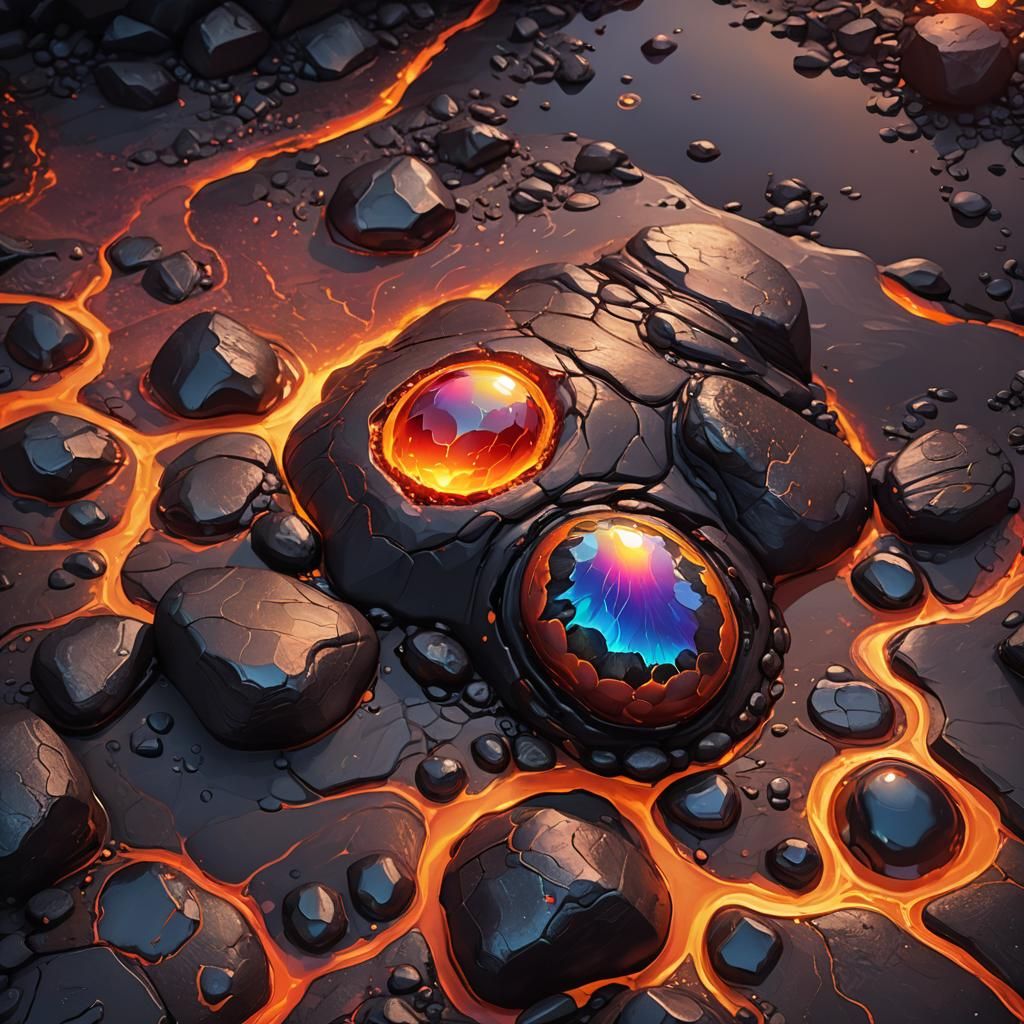 Pele's Glowing Healing Pebble: Fantasy Oil Painting