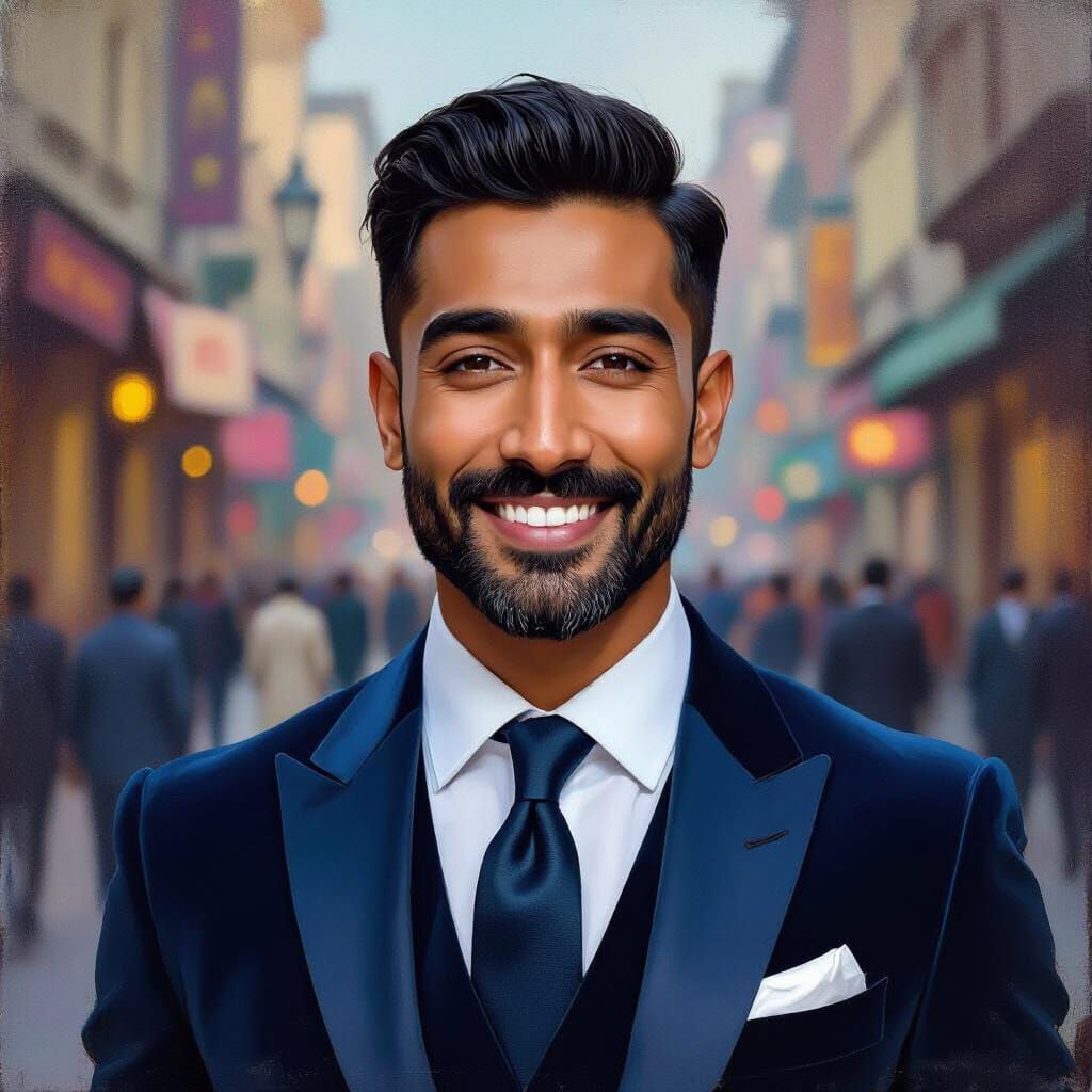 Handsome Gentleman in Velvet Suit, Impressionist Style