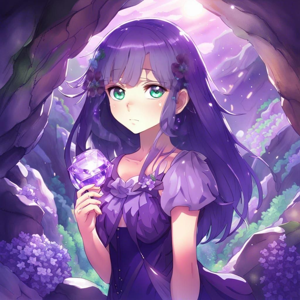 Girl in Amethyst Cave with Anime Style