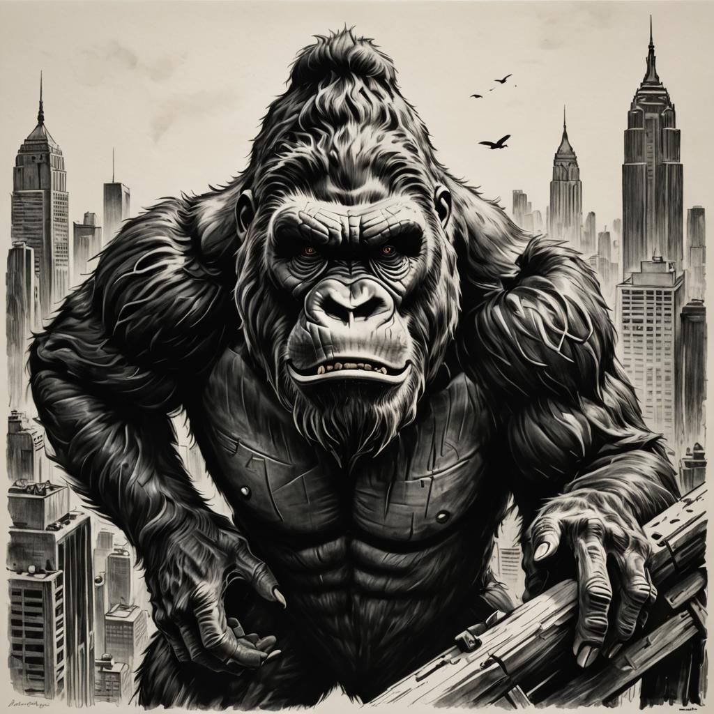 King Kong Minimalist Sketch in Charcoal
