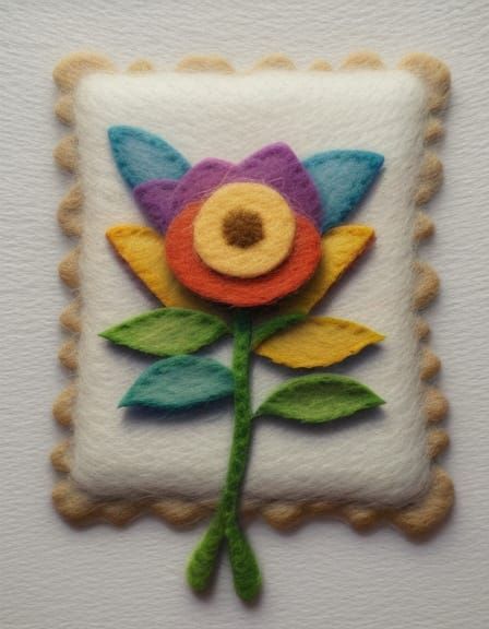 Impressionist Oil Painting of Felt Objects with Geometric Pa...