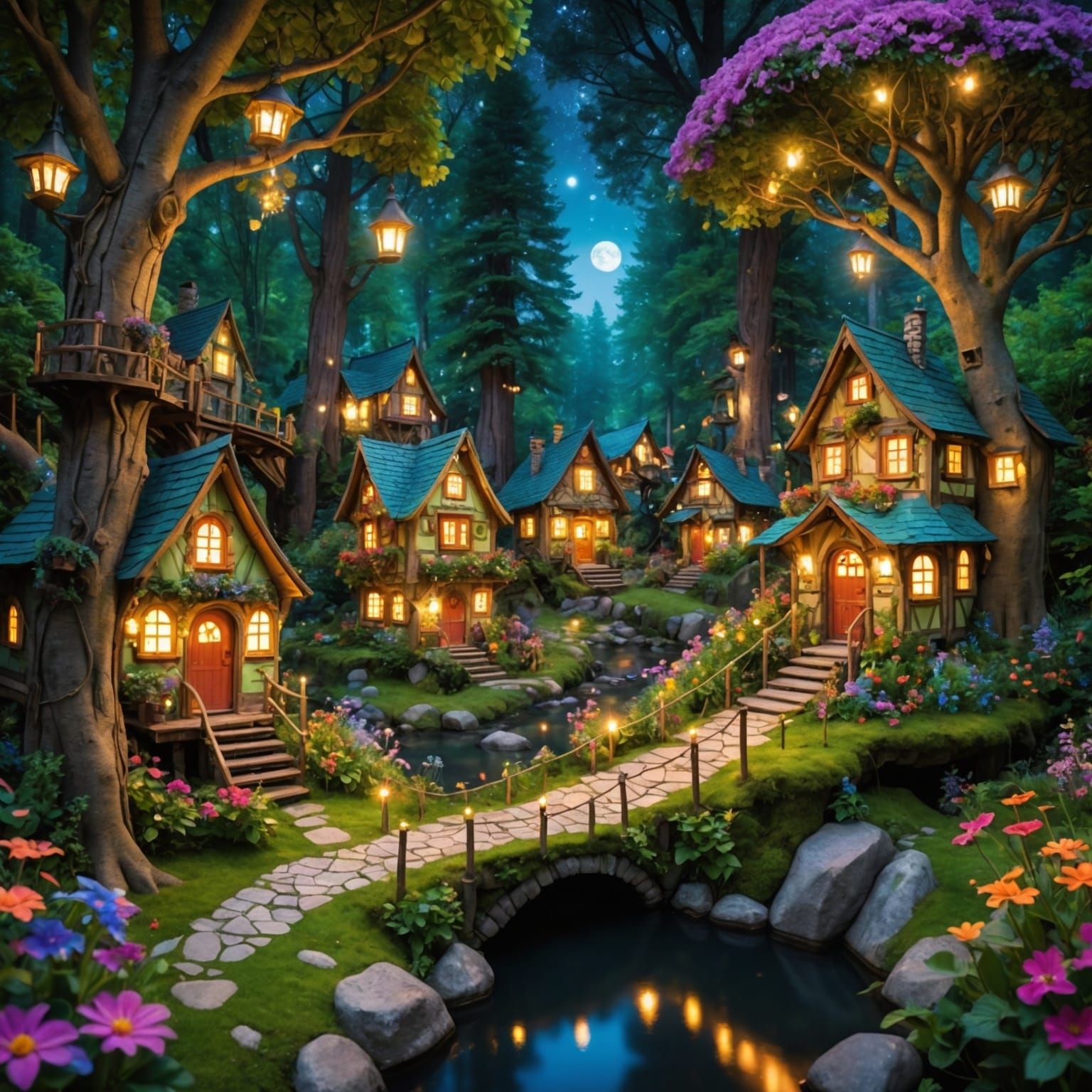 Enchanted Fairy Village with Twinkling Lights