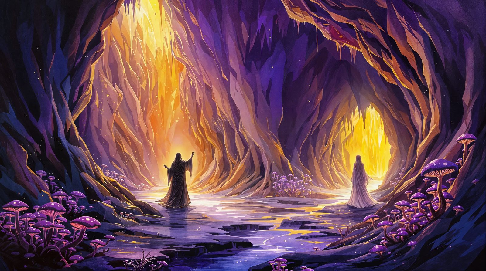 Ethereal Cavern Illumination in Vibrant Impressionistic Fant...