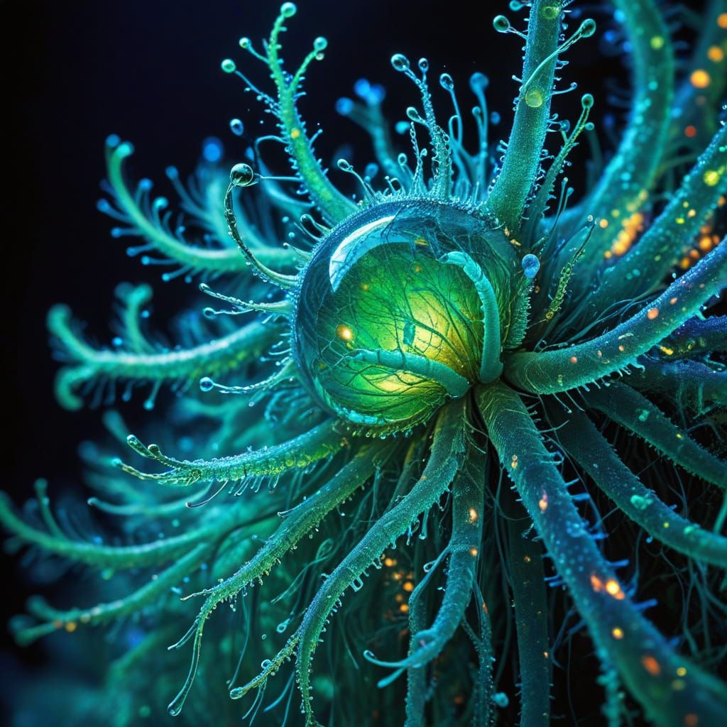 Bioluminescent Cellular Structure in Ethereal Blue-Green Hue...