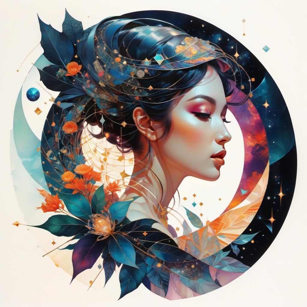 Fractured Geometric Helix Collage Art Illustration