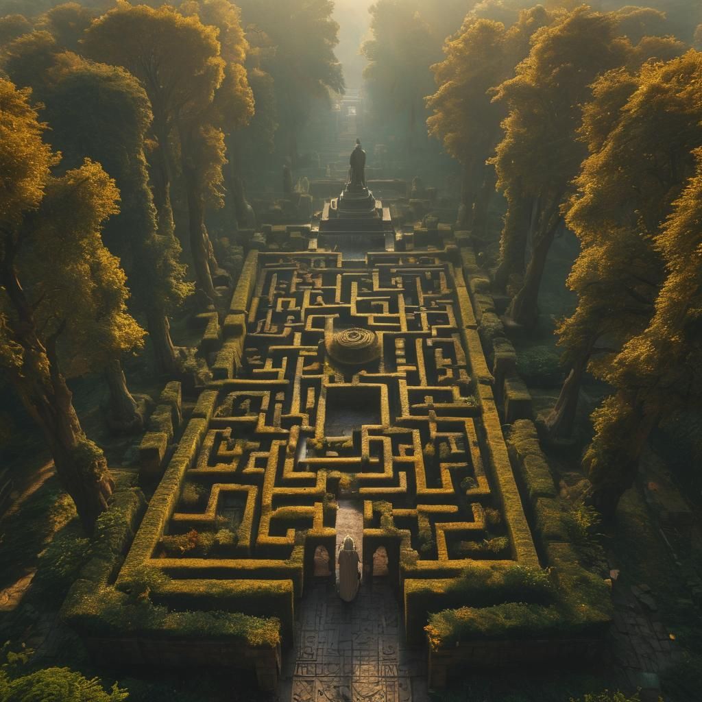 Mysterious Maze Landscape with Byzantine Statues