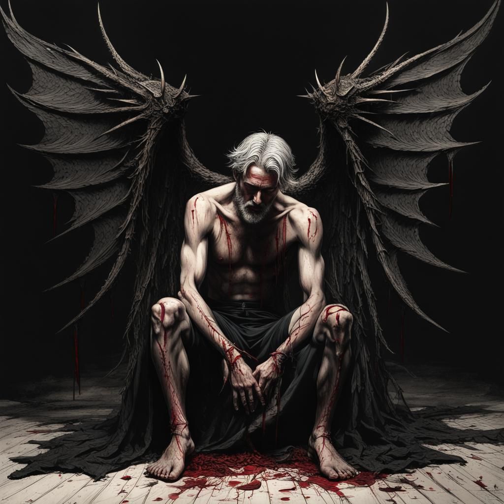 Hyperreal Lucifer with Thorn Crown and Torn Wings