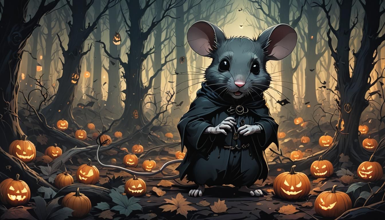Mouse in Spooky Gothic Halloween Forest: Anime Style