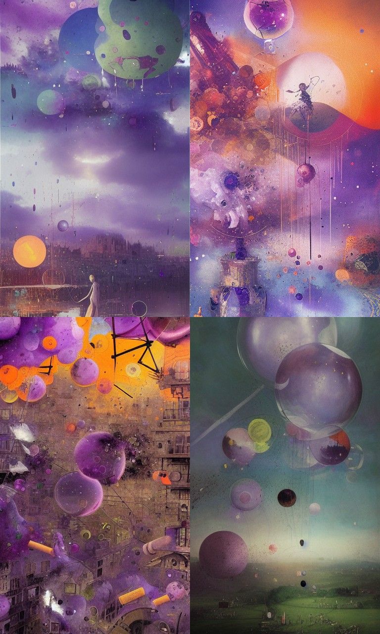 Purple and Orange Bubbles in Surrealist Painting