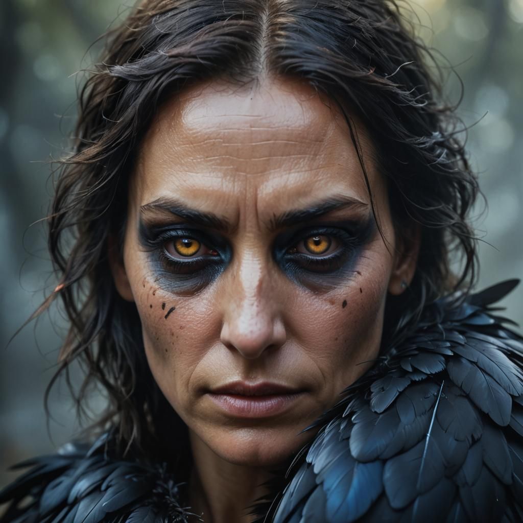 Woman Transforms to Crow: Eerie Art Nouveau Portrait