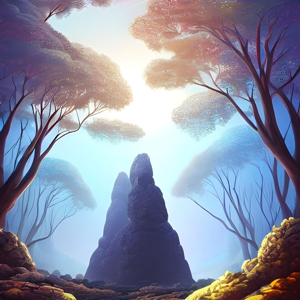 Basalt Monolith Digital Artwork in Surreal Style