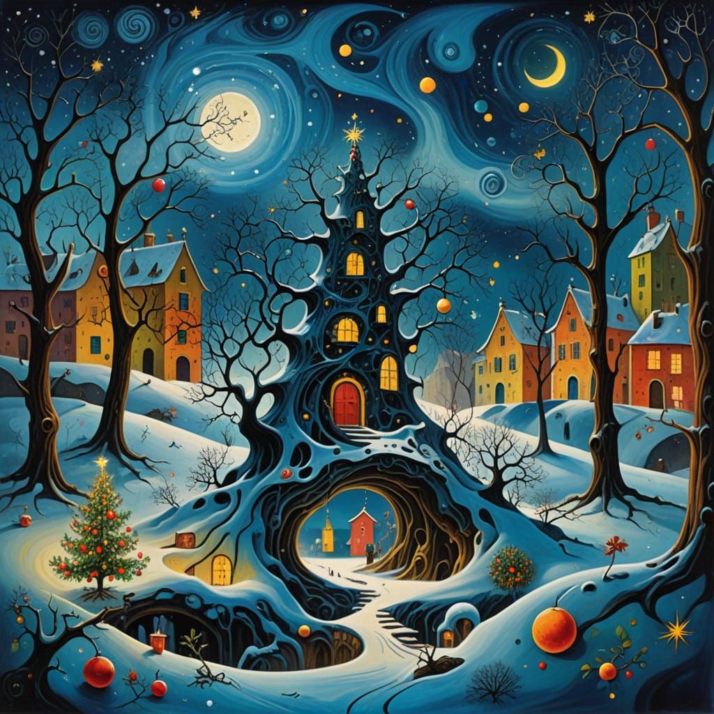 Dreamlike Christmas Scene in Paradoxical Surrealist Style