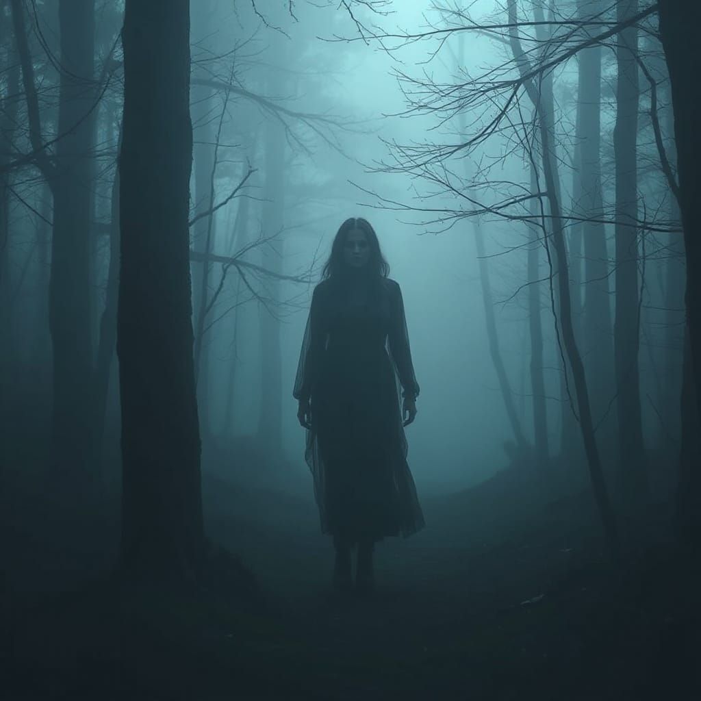 Eerie Woman Cloaked in Dense Fog