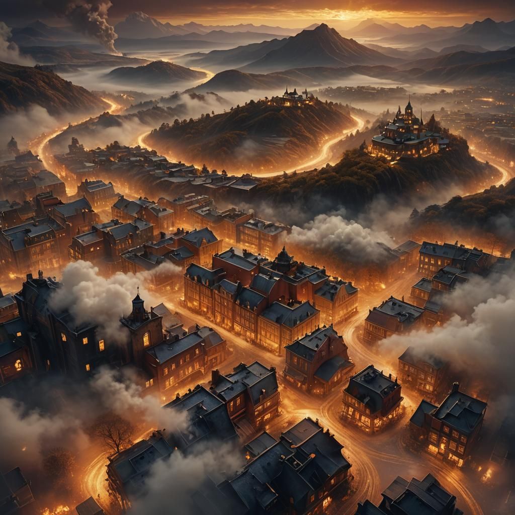 Dramatic Amber Mist in Cinematic Digital Painting