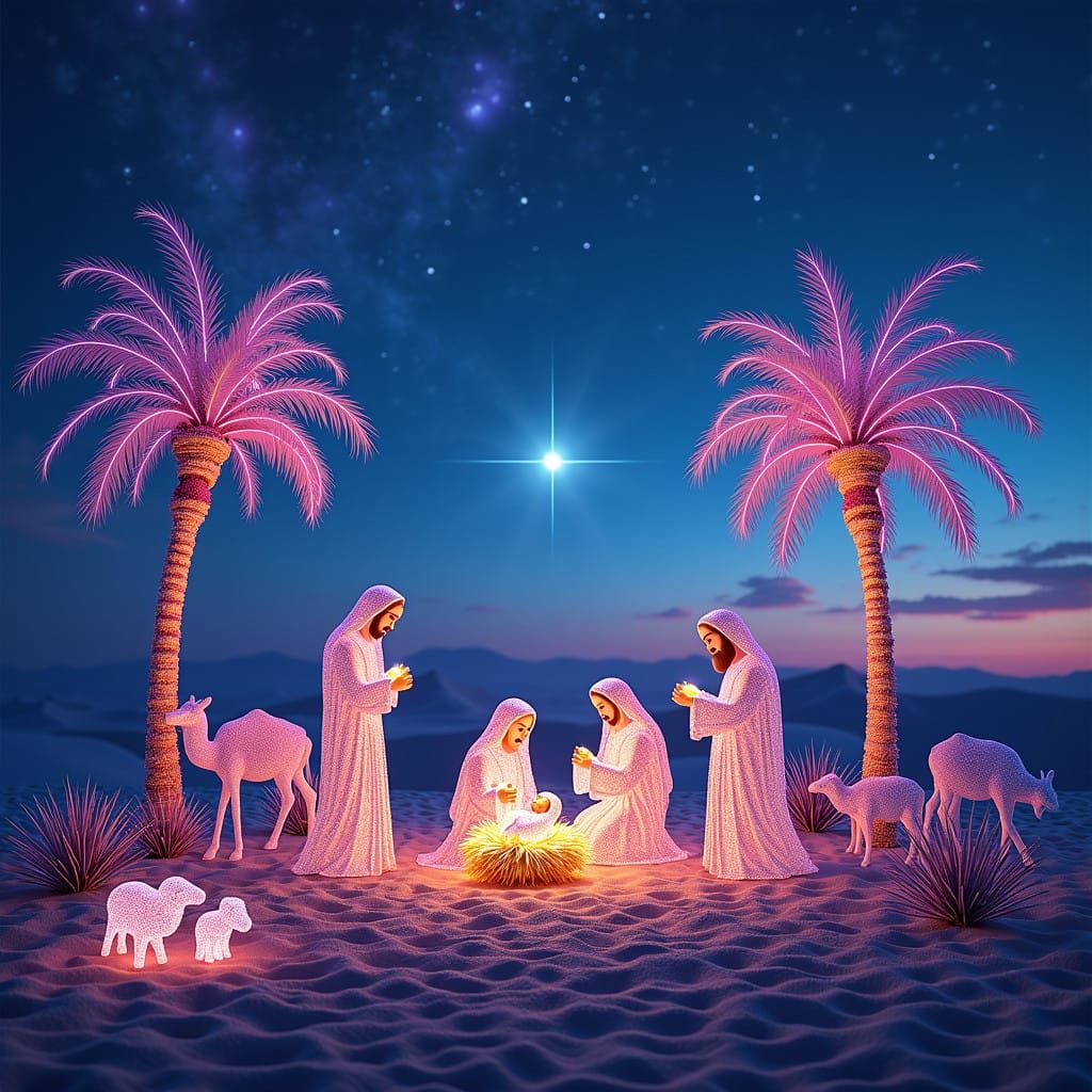 Stunning Cosmic Nativity Scene in Holographic Lights