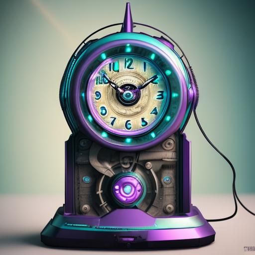 Cyberpunk Retro-Futuristic Clock in Purple and Teal