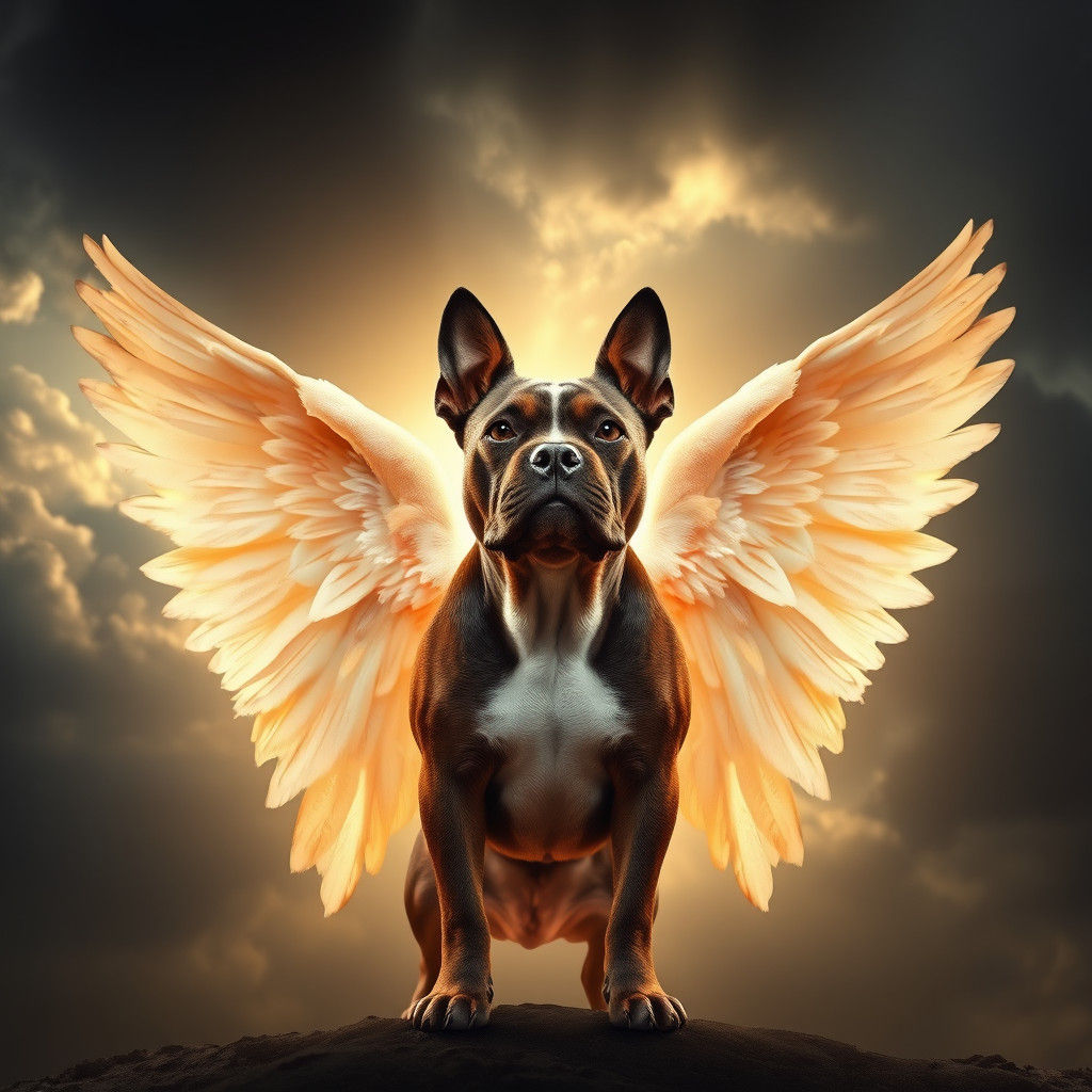 Staffordshire Bull Terrier with Angel Wings