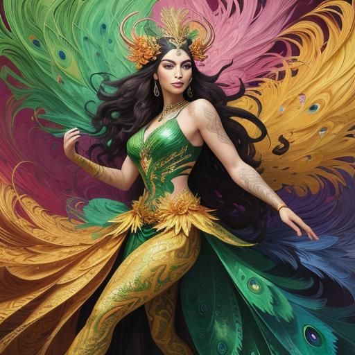 Dragon Peacock Woman in Abstract Expressionism