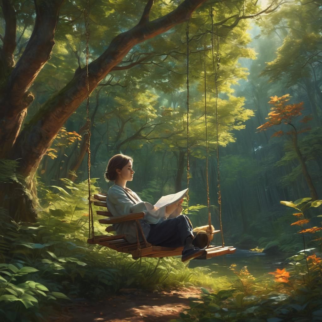 Mathematician in Forest: A Vibrant Oil Painting