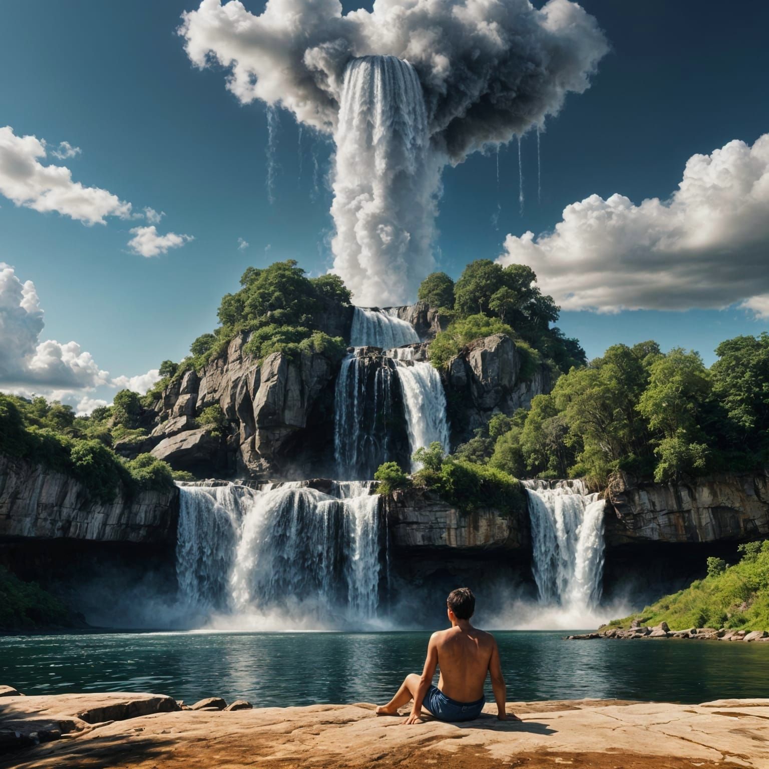 Waterfalls Flowing From a Cloud