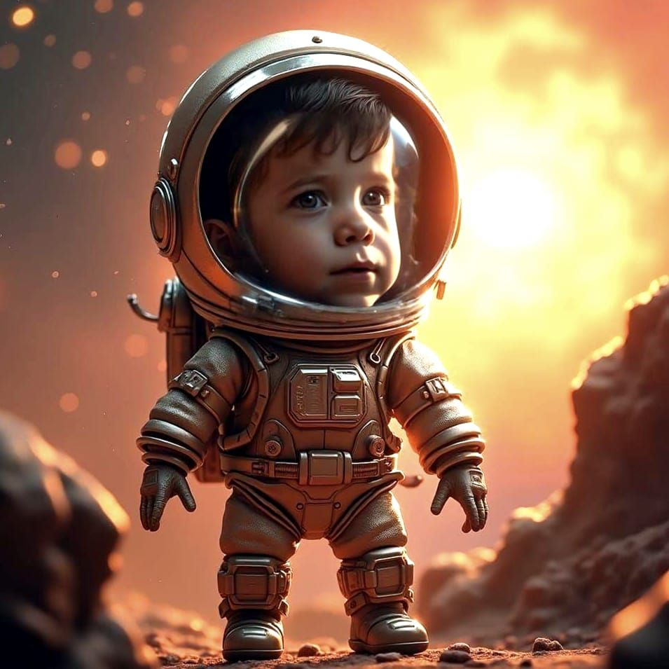 Astronaut Toddler Lost in Space: Photorealistic Digital Art
