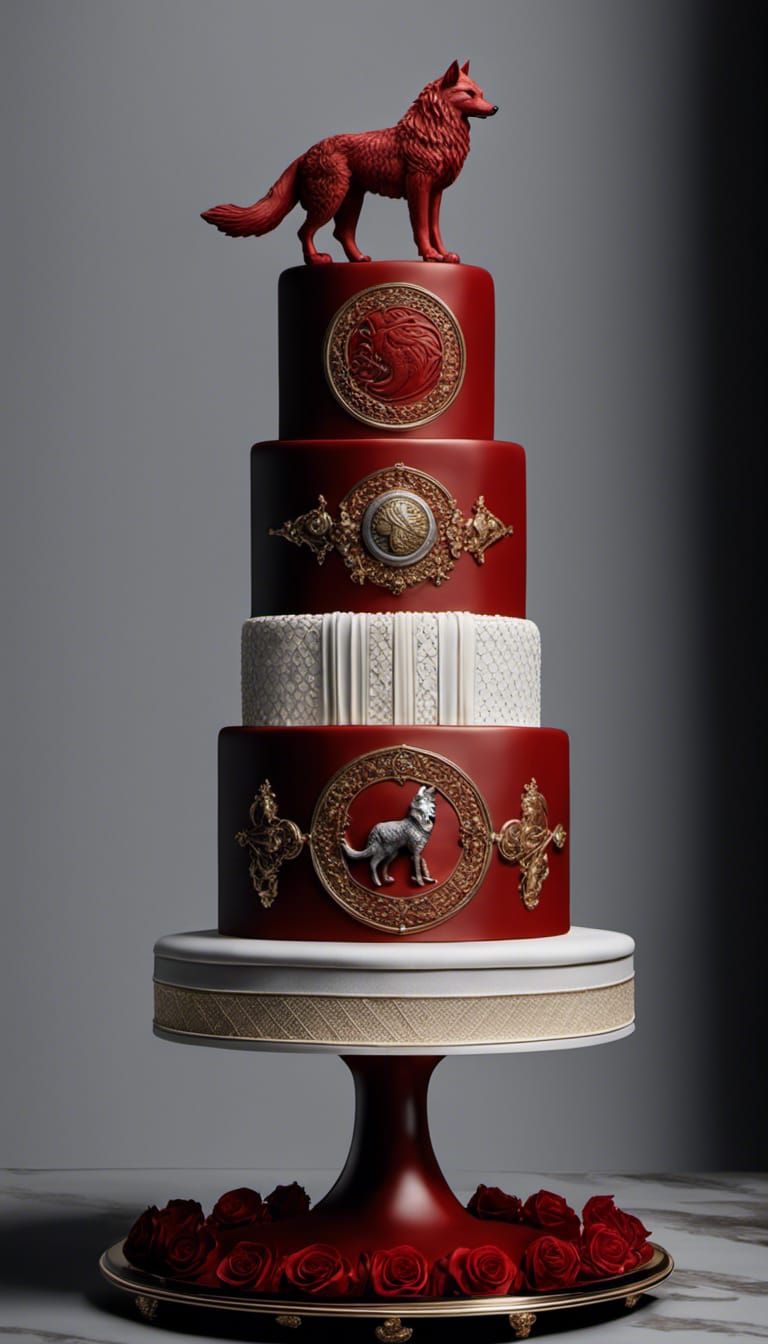 Stark Red Wedding Cake with Dire Wolf