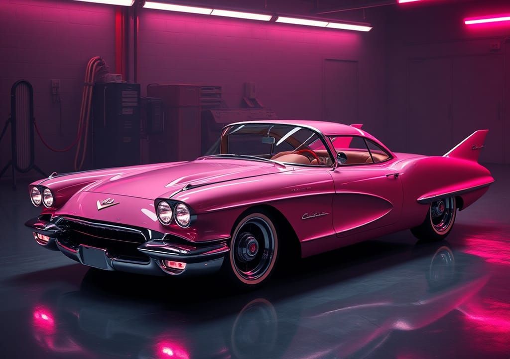 Retro-Futuristic Sports Car in Pink, a Digital Art Piece