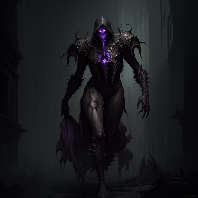 Sinister Dark Fantasy Masterpiece in Purple and Yellow