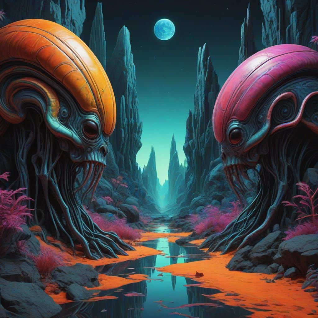 Surreal Afrofuturist Landscape in Vibrant, Dynamic Color