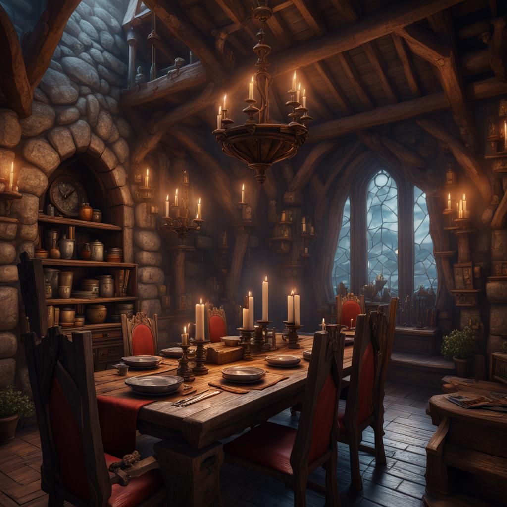 Wizard Dining Room in Tower, Fantasy Concept Art