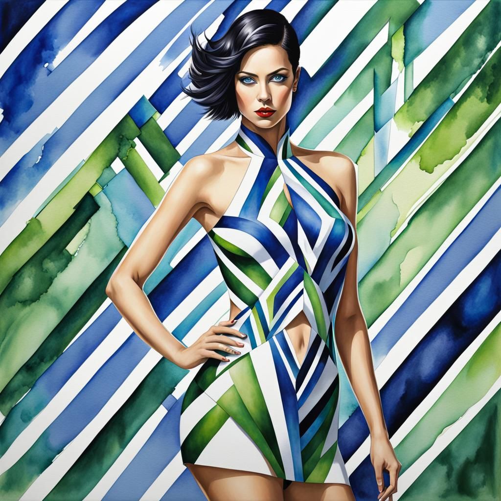 Abstract Body Painting in Cubist Watercolor Style