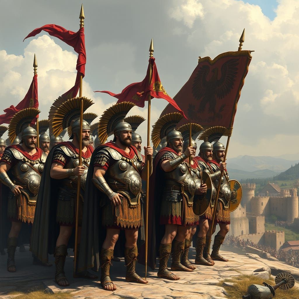 Roman Legionnaires Stand Tall in Ancient Formation