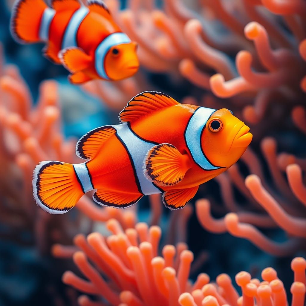 Clownfish in Dreamlike Underwater Scene
