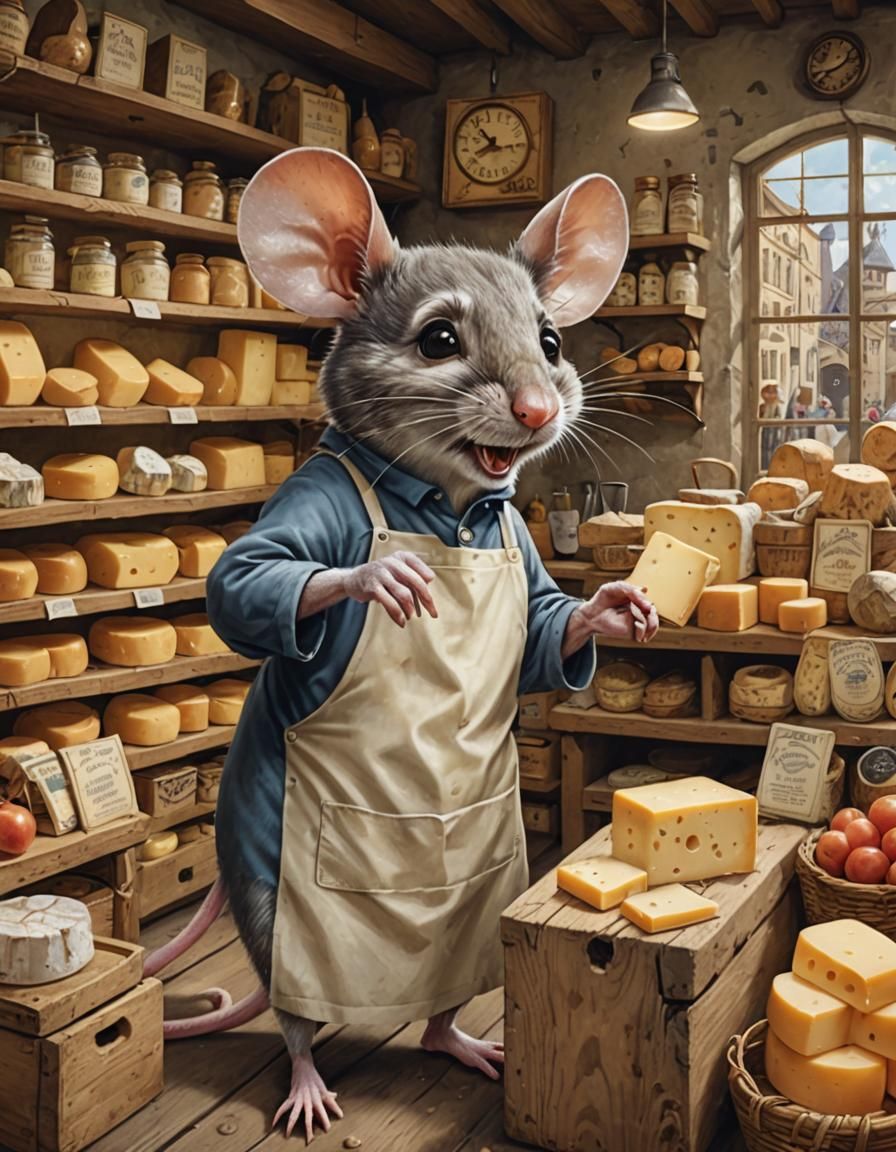 Mouse Cheese-Shop Cartoon Character