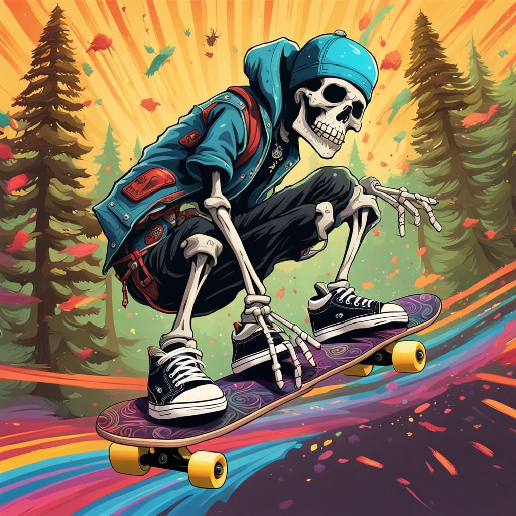 Punk Rock Skeleton Shreds: Hyperrealistic Splash Art